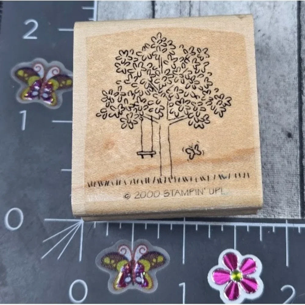 Stampin' Up! Tree Butterfly Summer Swing Grass 2000 Rubber Stamp Wood #L115